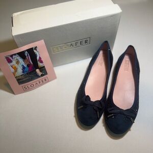 SLOAFERS! Elegant Blue Suede Ballet Flats with Bow